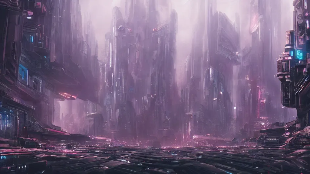 Image similar to a vast alien city, bustling and alive, futuristic, biological, cyberpunk, sinister, lightening and smog, dust, ultra realistic, hyper detailed, concept art, cinematic, wide lens,