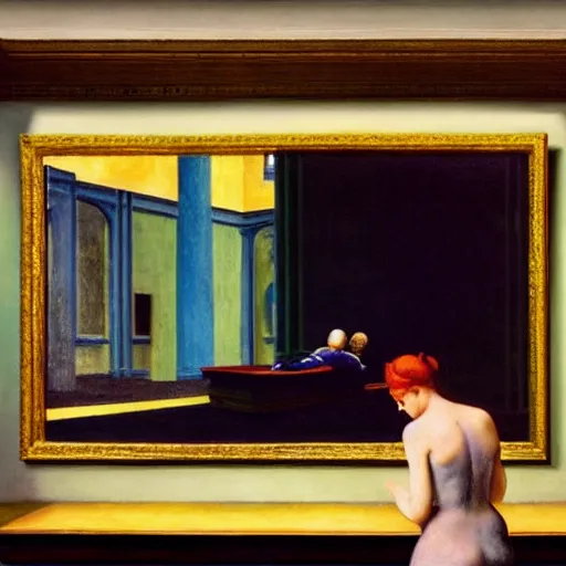 Image similar to a masterpiece of art, film still by edward hopper, by Pontormo, by klimt, art noveau, highly detailed, strong lights, liminal, eerie, Bright pastel colors