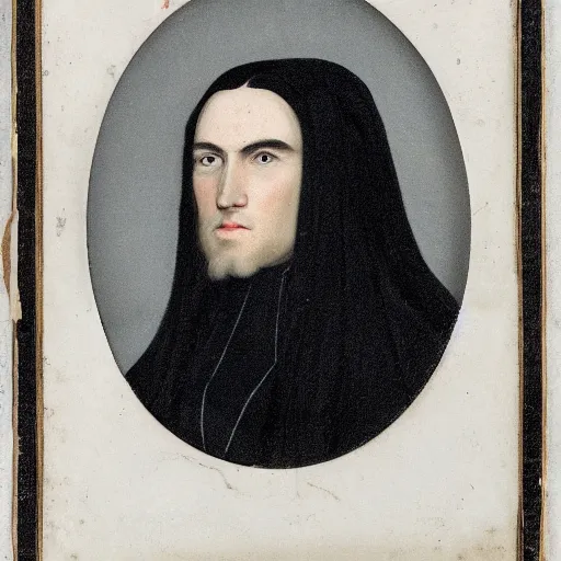 Prompt: portrait of a man with white long hair in black cloak