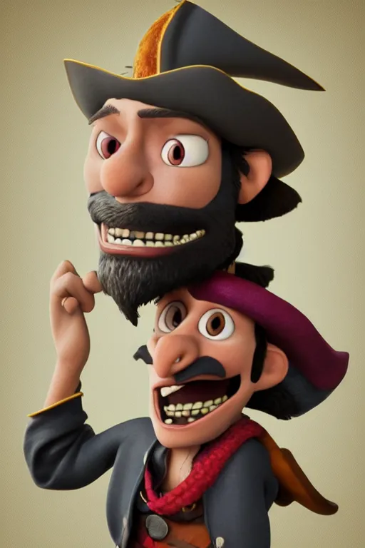 Image similar to portrait of blackbeard pirate. pixar disney 4 k 3 d render funny animation movie oscar winning trending on artstation and behance. ratatouille style.