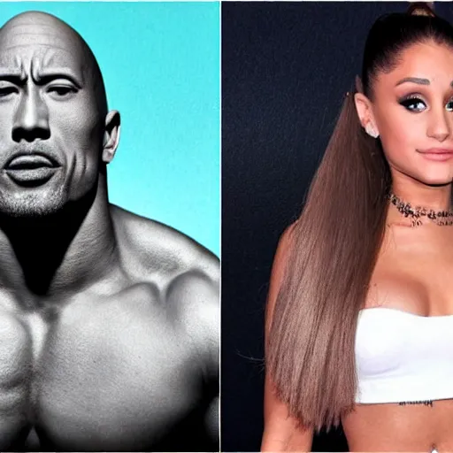 Image similar to ariana grande morphed into a dwayne johnson