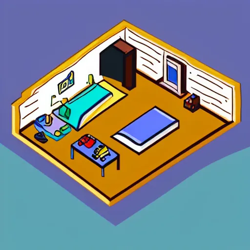 Prompt: 5 year old boys bedroom in the style of isometric pixel art