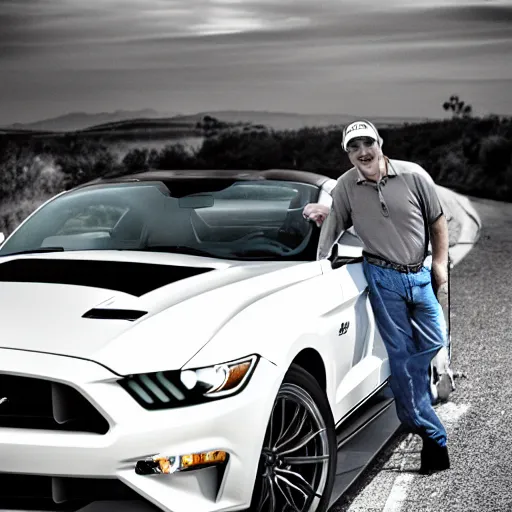 Image similar to luigi driving a ford mustang, automotive photography, luigi looking excited