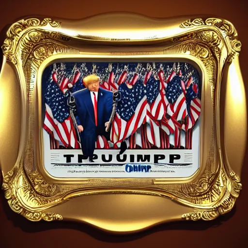 Prompt: trump making fun of cripple in striped prison clothes commemorative plate, 3 d high definition, trending on artstation, intricate detail, finely detailed, small details, extra detail, photorealistic, high resolution, vray, 8 k, octane, hdr, hyper detailed, insane details, intricate, elite, ornate, elegant, luxury