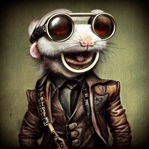 Image similar to a rat with steampunk googles, by Esao Andrew