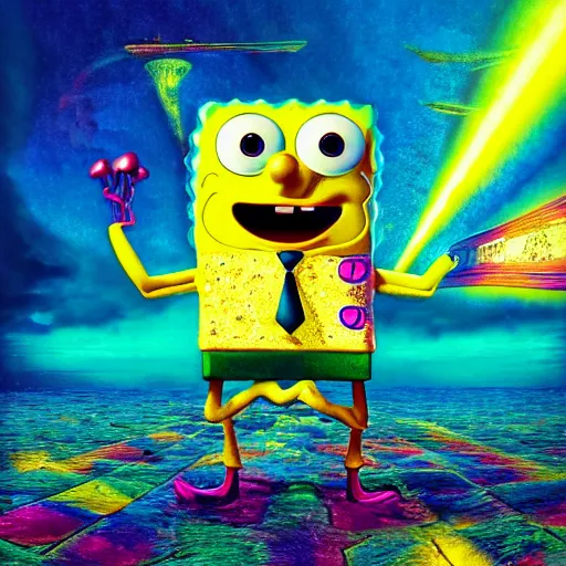 Prompt: psychedelic spongebob, epic, cinematic shot, 8k, by Bruce Pennington, sharp focus, highly detailed, saturated