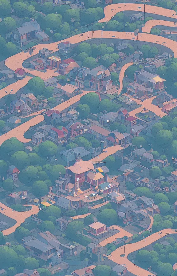 Image similar to house and roads on a mountain, sharp focus, james gilleard, akira toriyama, print, game art