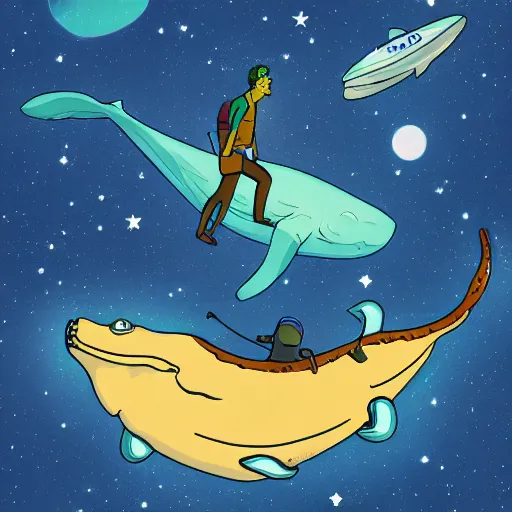 Image similar to Bojack Horseman riding a whale in space, beautiful digital art, trending on artstation, Bojack Horseman