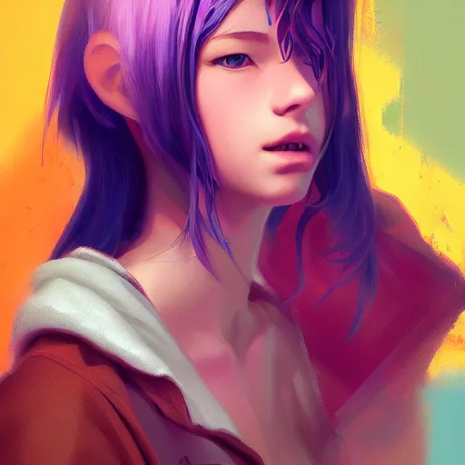 Image similar to portrait of teen girl, art by Ross tran, vivid color palette, digital painting, 3D, octane render, post process in Photoshop, highly detailed