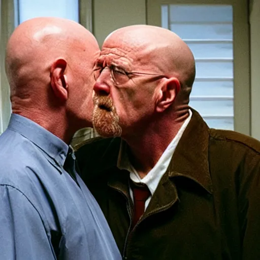 Image similar to mike ehrmantraut kissing walter white