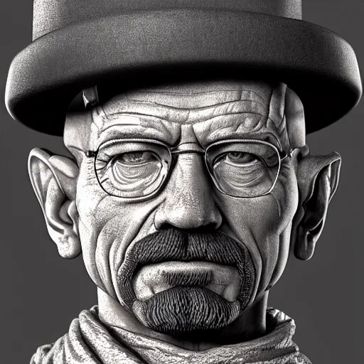 Image similar to a long shot of a very detailed renaissance sculpture of walter white in a hat by michelangelo, standing in times square, 3 d render, hyper detailed, sharp focus, 8 k resolution