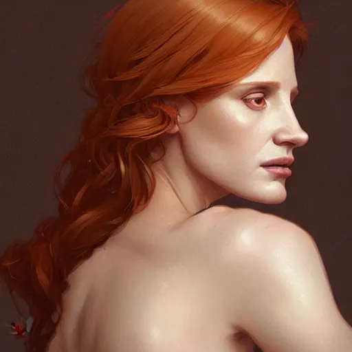Prompt: beautiful natural Jessica Chastain, intricate, elegant, highly detailed, digital painting, artstation, concept art, smooth, sharp focus, illustration, art by artgerm and greg rutkowski and alphonse mucha and loish and WLOP