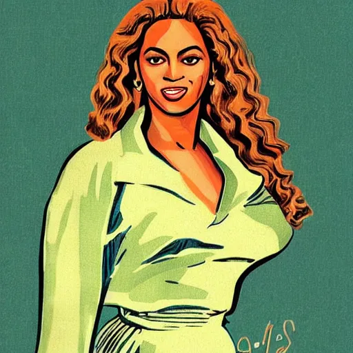 Image similar to “Beyoncé portrait, color vintage magazine illustration 1950”