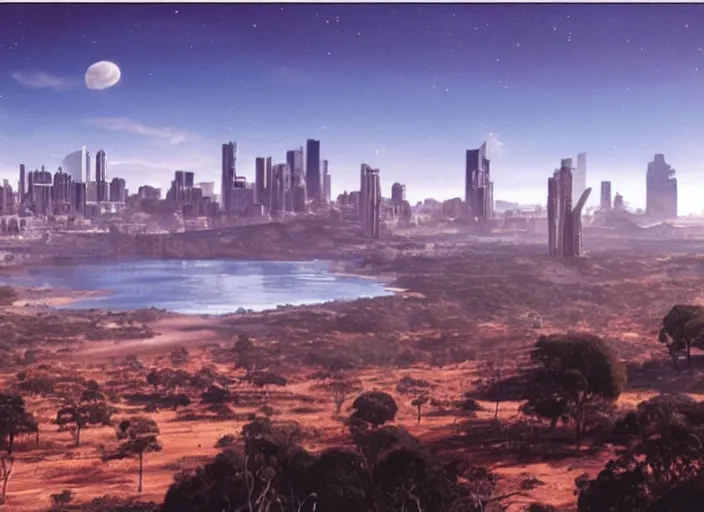 Prompt: australia in the far future, cinematic matte painting