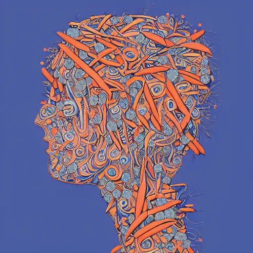 Prompt: a beautiful head of a woman made of carrots and blueberries, an ultrafine detailed illustration by james jean, intricate linework, bright colors, behance contest winner, vanitas, angular, altermodern, unreal engine 5 highly rendered, global illumination, radiant light, detailed and intricate environment