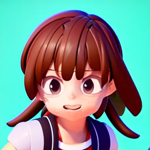 Image similar to A photorealistic portrait of Ochako Uraraka, a cute 3d cgi toon young woman, in the center midground, medium shot, mid-shot, hyperdetailed, 8k, trending on artstation, as a Pixar character