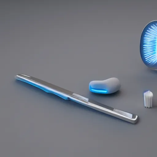 Prompt: photo of a futuristic toothbrush, product photography, photography, realistic, 8 k, octane render, volumetric lighting