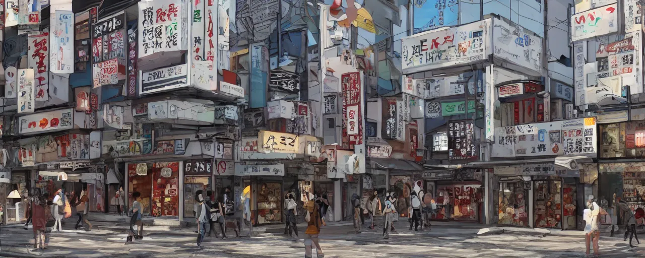 Image similar to Tokyo facades storefronts with no people illustration digital art painting artstation depth global illumination GI AAA SSS