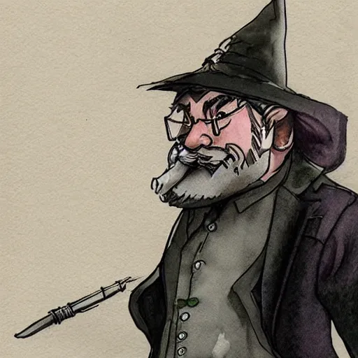 Prompt: Gnome Alchemist dressed like a mobster, drawn by Yoji Shinkawa, water color, Dungeons and Dragons, Wizards of the Coast