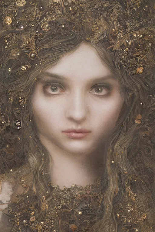 Image similar to An extremely beautiful pre-raphaelite intricate ultradetailed ornate portrait of a very beautiful elegant witch, regal, digital art painting, smooth, sharp focus, magazine art cover illustration, award winning picture, extremely detailed masterpiece, sense of awe, featured on Artstation, Artgerm, ethereal bubbles, Aetherpunk, atmospheric lightning, backlit, highly detailed illustration highlights, concept art, Exquisite matte painting, floral details, 8K detail post-processing