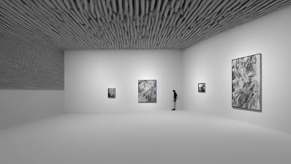 Prompt: 3 d rendering of a wall in a hyper modern art gallery with white walls, hyper detailed, soft light, unreal engine 5, 4 k, trending on artstation