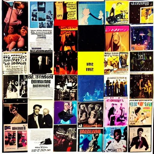 Image similar to color vinyl LP for the 25th anniversary album from 'de portables', a photo collage of pictures from 1960 music magazines