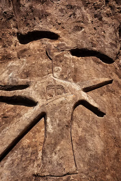 Image similar to 4 k photography of petroglyphs representing crosses, sauwastica, wifi symbol on a cave