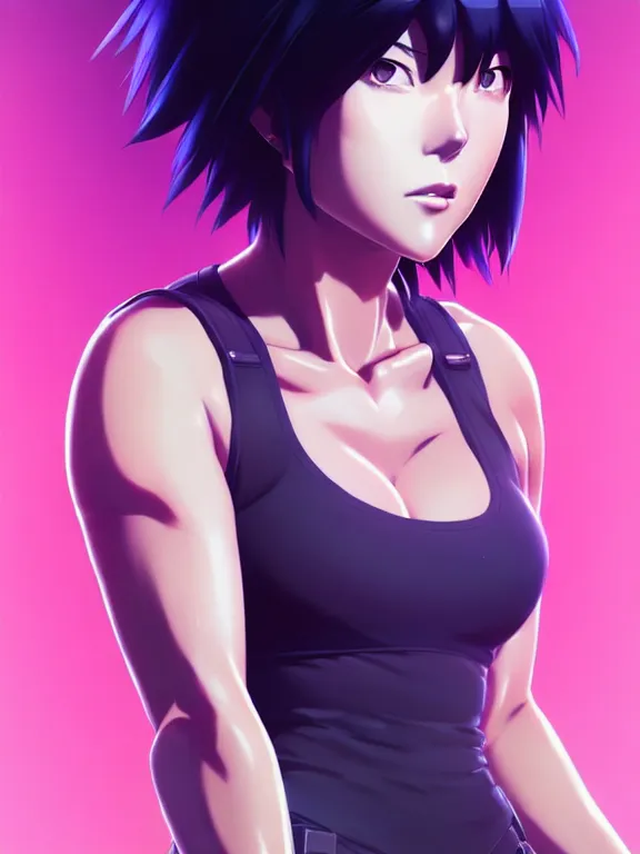 Image similar to a fullbody portrait of motoko kusanagi the major ghost in the shell : : stand alone complex, under repairs, maintenance : : by ilya kuvshinov, rossdraws, artgerm, sola digital arts, anti aliasing, raytracing : :