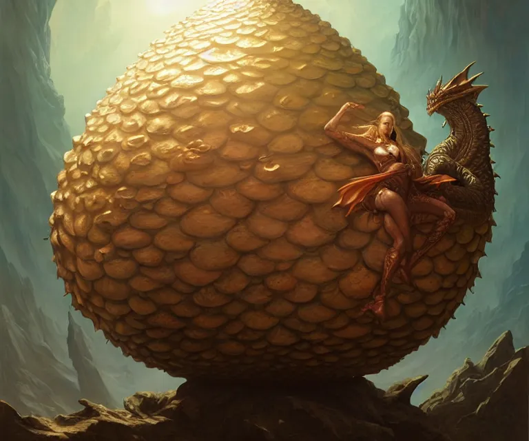 Image similar to dragon egg, dramatic lighting, ultra realistic, intricate details, highly detailed by peter mohrbacher, allen williams, hajime sorayama, wayne barlowe, boris vallejo, aaron horkey, gaston bussiere, artgerm, 4 k