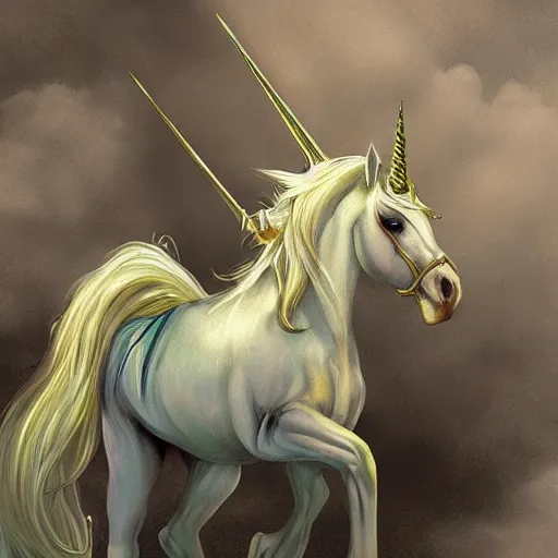 Image similar to an evil unicorn, fantasy art