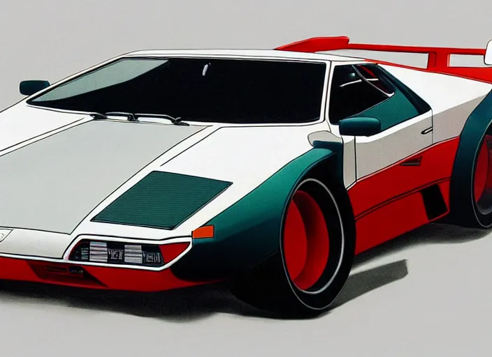 Image similar to a blending and amalgamation of a lamborghini countach, with a long front end like datsun 2 6 0 z or jaguar e - type, concept art, 8 k, highly detailed