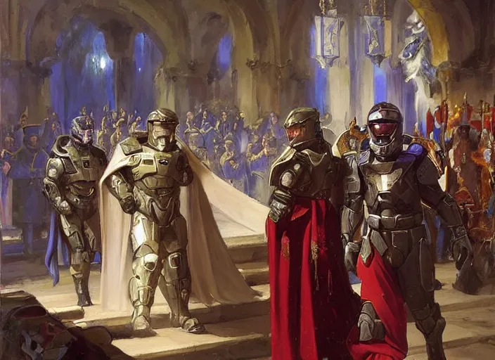 Image similar to halo master chief in a medieval royal procession by vladimir volegov and alexander averin and delphin enjolras and daniel f. gerhartz