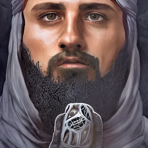 Image similar to Ter Stegen as Osama Bin Laden, Barcelona and Germany goalkeeper, D&D, fantasy, intricate, elegant, highly detailed, digital painting, artstation, concept art, matte, sharp focus, illustration, art by Artgerm and Greg Rutkowski and Alphonse Mucha