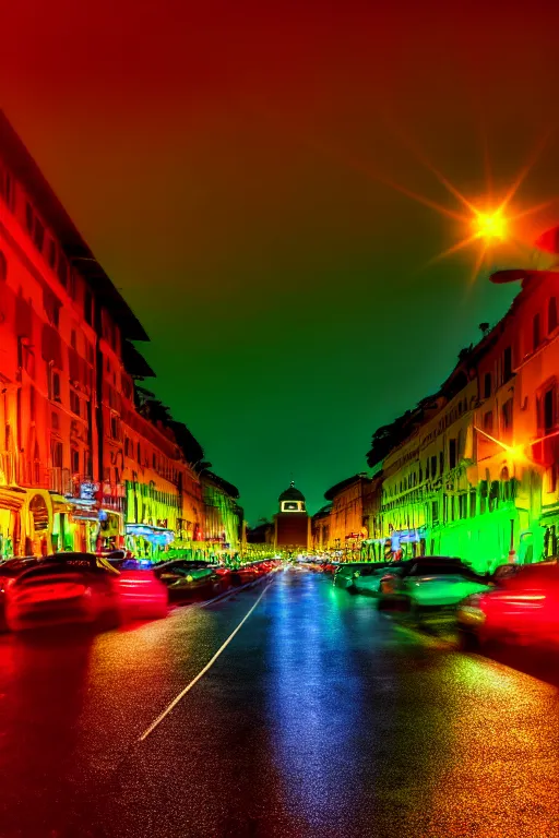 Image similar to neon streets of rome, 4 k, award winning photo