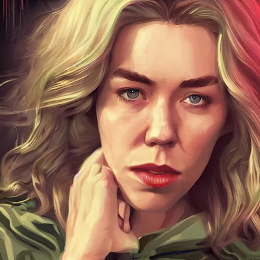 Prompt: vanessa kirby in gta v, cover art by stephen bliss, artstation, no text