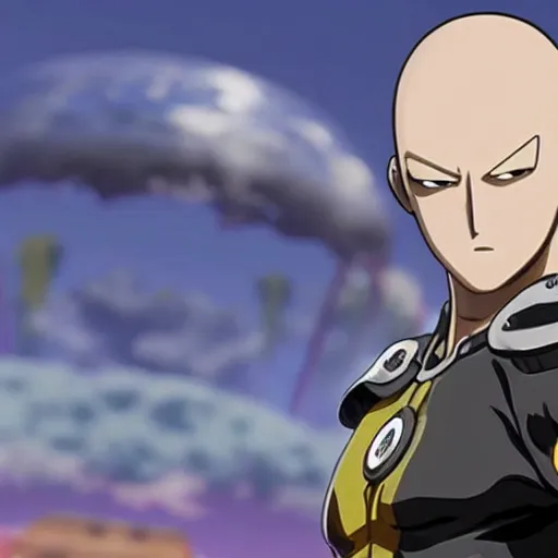 Image similar to one punch man in fortnite, character render, full body shot, highly detailed, in game render