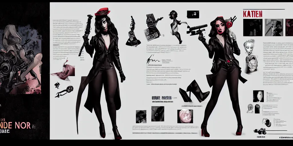 noir femme fatale, character sheet, concept design