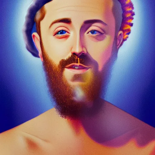 Image similar to a ultra detail picture portrait of Mac Miller and Jesus smoking a joint in heaven, 8k, photorealistic