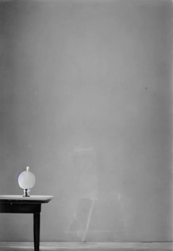 Image similar to an empty room with a white object sitting on a table by marcel duchamp, archival pigment print, 1 9 2 0, academic art, conceptual art