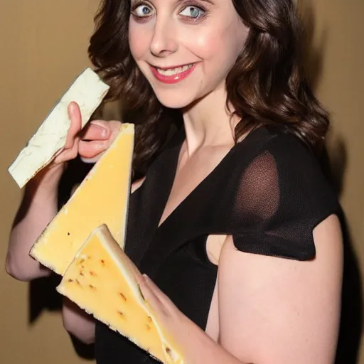 Image similar to Alison Brie eating a whole block of cheese