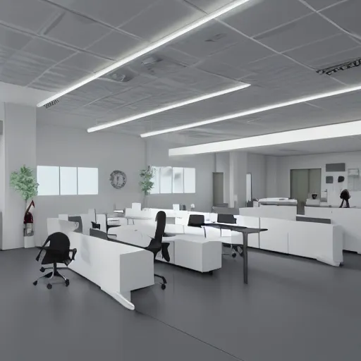 Prompt: 3d render of a still of The Office, white, blender, trending on artstation, 8k, highly detailed,