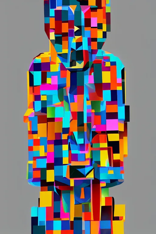 Image similar to cubist moai statue cutout digital illustration cartoon colorful beeple