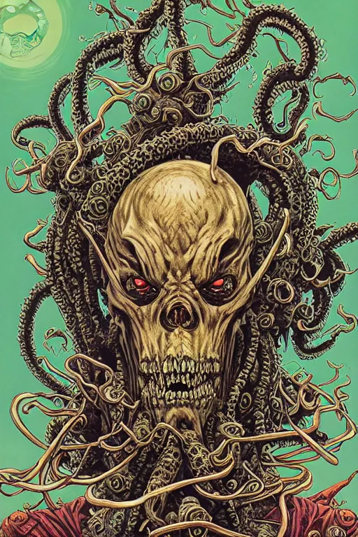 Prompt: portrait of crazy cthulhu skeletor, symmetrical, by yoichi hatakenaka, masamune shirow, josan gonzales and dan mumford, ayami kojima, takato yamamoto, barclay shaw, karol bak, yukito kishiro