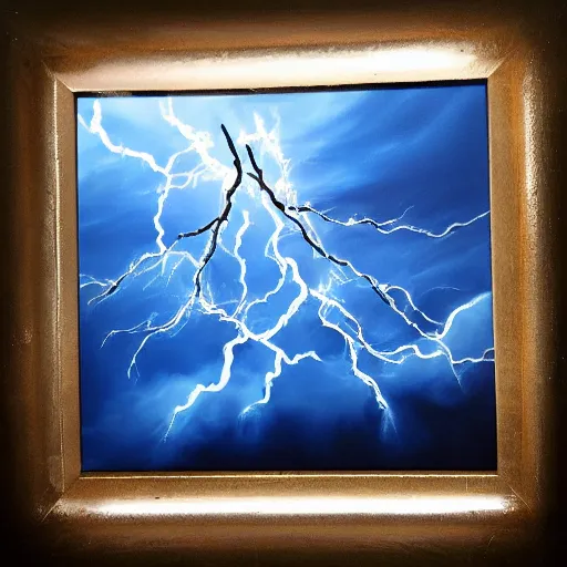 Image similar to airbrush painting of a blue storm clouds with lightning, at the centre of the painting is Jesus crown of thorns, highly detailed and dramatic lighting, smooth texture and clean details