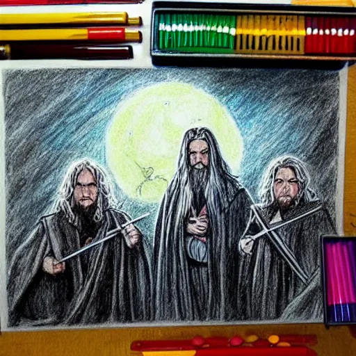 Prompt: Lord of the rings drawn with crayons by a 5 year old