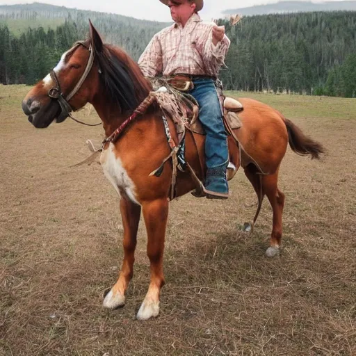 Prompt: cowboy riding a dog