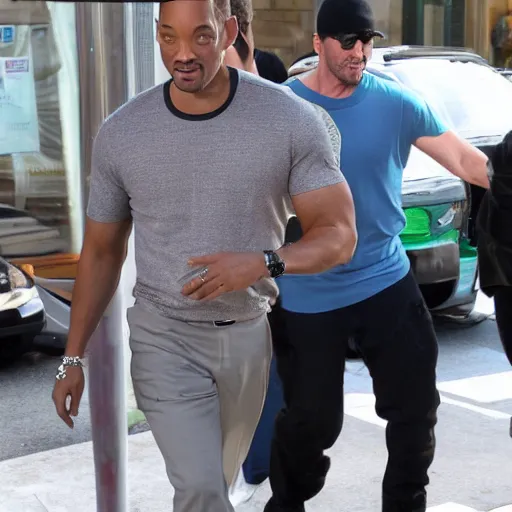 Image similar to Will Smith is actually cake inside, paparazzi photograph