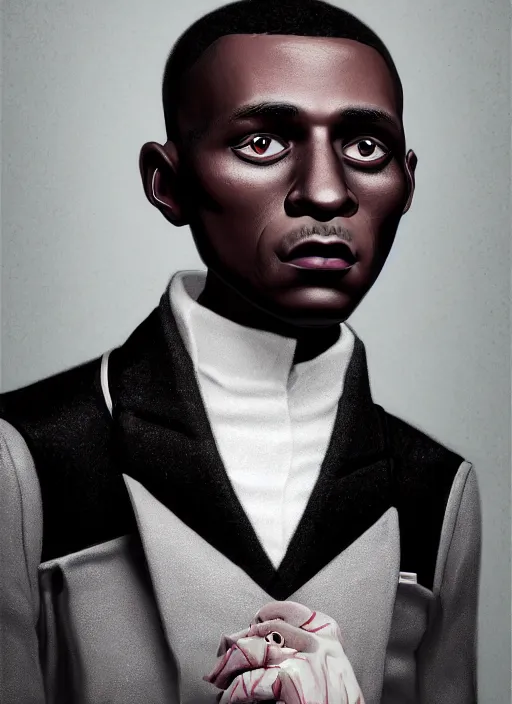 Image similar to an anthropomorphic beautiful black male portrait taking photos black letter jacket, short hair, fine art, award winning, intricate, elegant, sharp focus, octane render, hyperrealistic, cinematic lighting, highly detailed, digital painting, 8 k concept art, art by jamie hewlett and z. w. gu, masterpiece, trending on artstation, 8 k