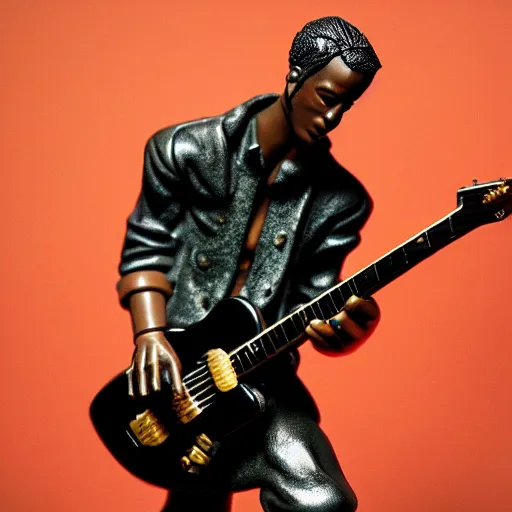 Image similar to Travis Scott playing guitar, as a figurine, studio, light, trending on artstation, 8K,