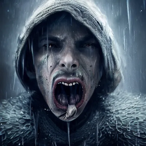 Image similar to hyperrealistic mixed media image of skyrim vampire shrieking as he is transforming into dust, stunning 3 d render inspired art by greg rutkowski and xiang duan and thomas eakes, perfect facial symmetry, flesh texture, realistic, highly detailed attributes and atmosphere, dim volumetric cinematic lighting, 8 k octane detailed render, post - processing, masterpiece,